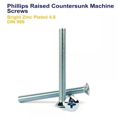 M3 M4 M5 Phillips Raised Countersunk Machine Screws Bright Zinc 4.8 - Din 966 • £1.39