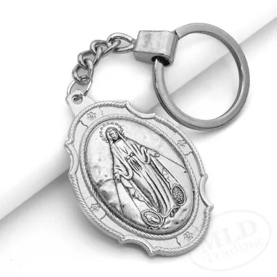 Miraculous Medal Keychain Large Silver Pendant Zinc Alloy Religious Key Ring • $11.99