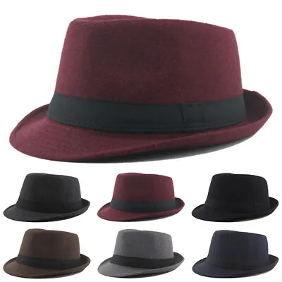 Plain Felt Tweed Fedora Hat Men Women Trilby Cuban Cap Panama Floral Winter Hats • $10.47