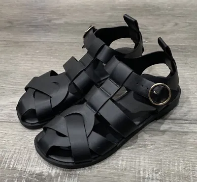 Zara Womens Black Leather Falt Sandals Size 7.5 EU 38 • $25