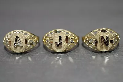 $115 • Buy 10K Solid Yellow Gold Diamond Cut Oval Initial Women Men Children Letter Ring.