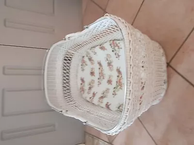 70s Vintage Wicker Baby Bassinet With Mattress In Very Good Used Condition  • $50