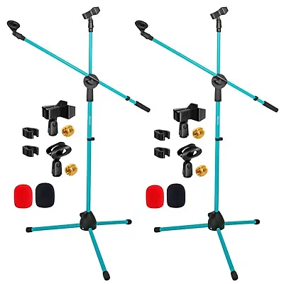 2x Microphone Stand Pair Boom Telescoping Stand Tripod Holder Mic Clip Arm • $30.99