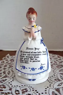 Vintage Enesco Praying Lady Blue Napkin Holder W/ Dinner Prayer 1960s 6.5  • $5