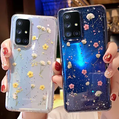 Glitter Dried Flowers Clear Soft Case Cover For Samsung S24 S23 S22 S21 FE A53 • $8.02