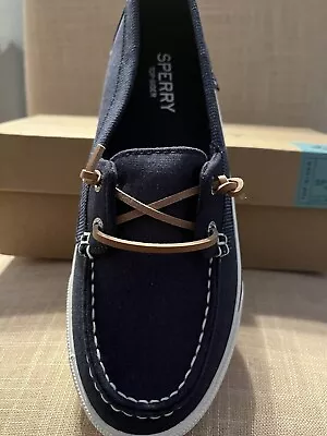 Nib Sperry Top Sider Lounge Away Slip On Boat Shoe Navy Canvas Size 9 • £38