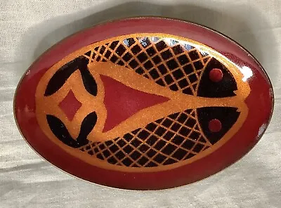 Miguel Pineda Enamel On Copper Dish Abstract Fish Design • $49.78
