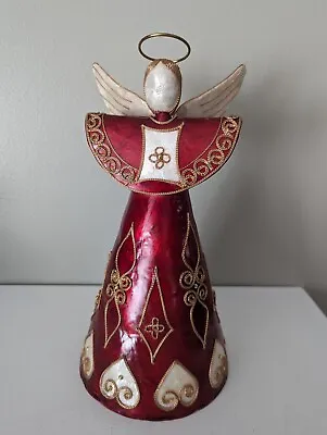 Handcrafted Capiz Shell Angel Tree Topper Or Table Christmas Decor Red/Gold Rare • $49.95