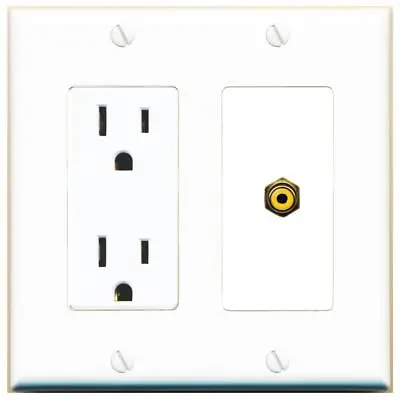 1 Port Electrical Outlet Cover Plug Jack White UL 2 Gang RCA-YELLOW Wall Plate • $16.19