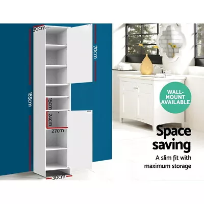 185cm Bathroom Tallboy Toilet Storage Cabinet Laundry Cupboard Adjustable Shelf  • $100