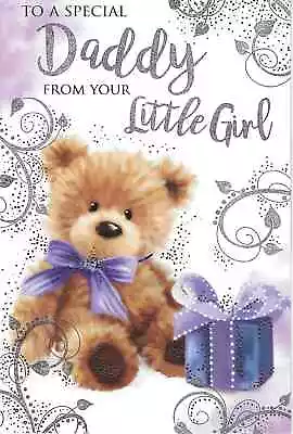 Daddy From Your Little Girl Birthday Card- Cute Bear  9x6 Greeting Card • £3.05