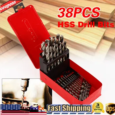 38 PCS HSS Twist Metric Drill Bit Set 1-13mm For Steel Plate NEW Workshop Tool  • $41