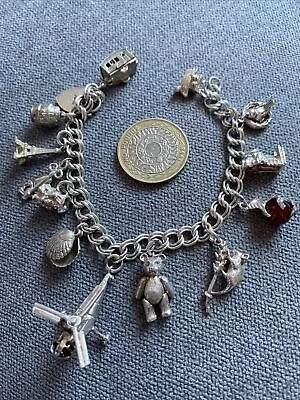 £24.50 • Buy Lovely Vintage Silver Charm Bracelet With Charms