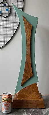 Large Hand Carved Wood Abstract Sculpture Turquoise Modern Art Space Age Style 1 • $475