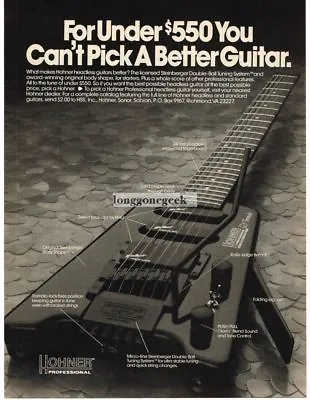 1988 HOHNER Professional Headless Electric Guitar Vintage Print Ad  • $8.95