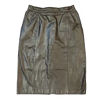 J. Percy For Marvin Richards Black Leather Skirt ￼Sz 10 Mid Length Vintage • $18