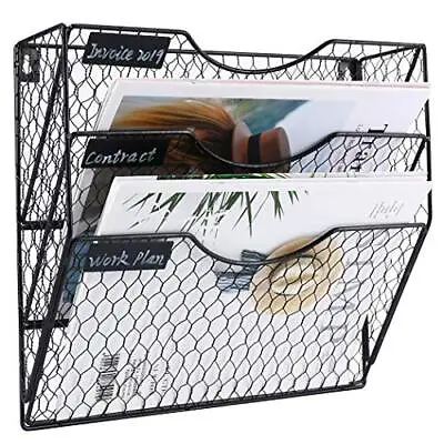 3-Tier Wall Mounted Chicken Wire Mail Organizer Magazine Rack For Home Office • $32.35