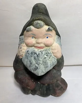 Vintage Garden Concrete Gnome Statue Painted Cement 8 H Weathered • $49