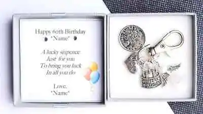 Personalised 60th Birthday Lucky Sixpence  Novelty Keyring - Gift For Her • £7.99