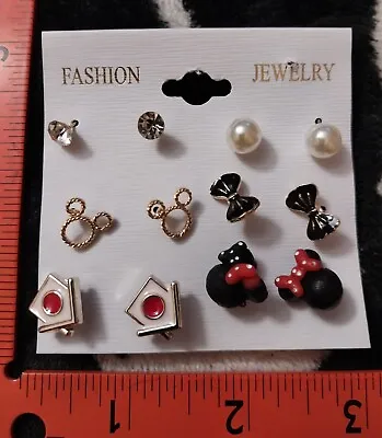 Disney Minnie Mouse Theme Stud Earrings- Set Of 6-NEW-Style A • $8.99