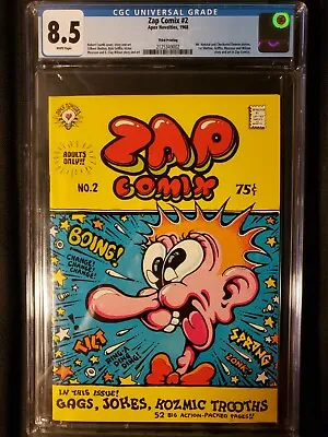$125 • Buy Zap Comix #2 (1968) 8.5 CGC, WP, Mr. Natural & Checkered Demon Stories!!