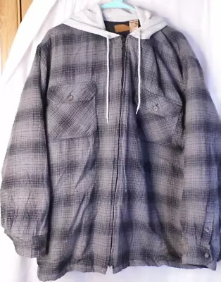 Faded Glory  Gray Plaid Flannel Jacket Mens Sz XL Hoodie Fleece Lined Zip • $29.99