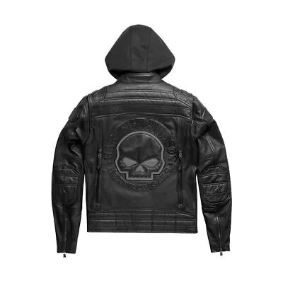 Harley-Davidson Skull Reflective Motorbike Auroral Men's Black Leather Jacket • $67.60