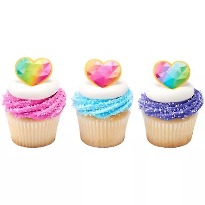 Valentines Cupcake Toppers Prism Hearts Cake Decorations Party Favors - 12 Pack • $2.97