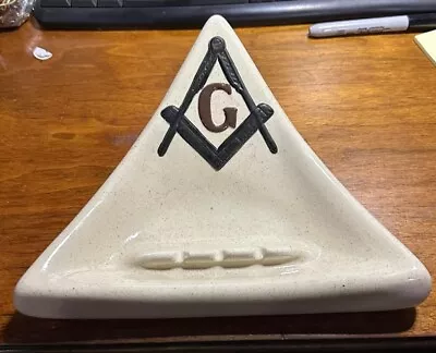 Vintage Freemason Masonic Ashtray Ceramic Atlantic Mold Triangular Signed RZ • $19.50