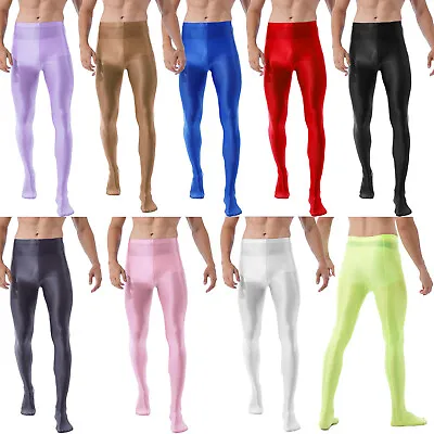 UK Mens Sexy Glossy Footed Yoga Pants Workout Gym Shorts Ice Silk Leggings • £14.99