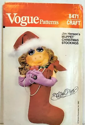 VOGUE 8471 Miss Piggy Christmas Stocking CRAFT PATTERN • $18