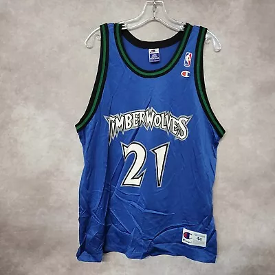 Vintage 90s Champion Minnesota Timberwolves Kevin Garnett 21 Jersey Mens 44 L • $49.99
