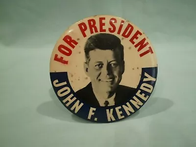 Large 1960s John F Kennedy For President JFK Political Campaign Pin Button 3 3/8 • $8.95