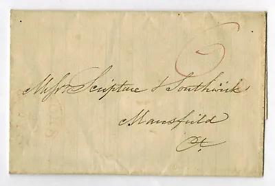 1843 Postmarked Hartford CT To Mansfield CT Stampless SFL Cover / Envelope • $8.99