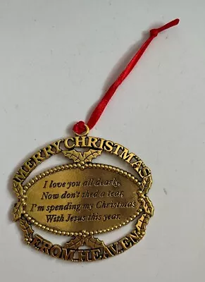 Vintage Merry Christmas From Heaven Ornament Gold Tone Metal John W Mooney 1990 • $10.99