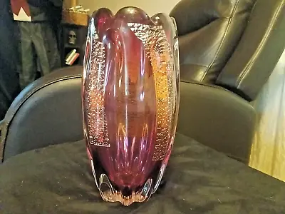 Vintage Sanyu Narumi Mid Century Art Glass Vase W/ Gold Murrano Style Purple  • $25