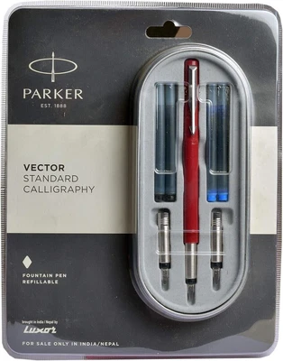 £19.15 • Buy Parker Vector Standard Calligraphy Fountain Pen Chrome Trim (Red Body)