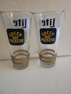 2 Miller Lite 8  Green Bay Packers Throw Back Logo 22oz Heavy Beer Glasses • $12.99