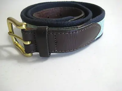 Lovely Used VINEYARD VINES Aqua Small Whales Leather Canvas Belt - Size 32- USA • $14.50