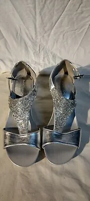 Ladies Silver Diamond Chip Open Toe 3  High Heel Shoes By Andrew Geller  Sz. 8M  • £17.03