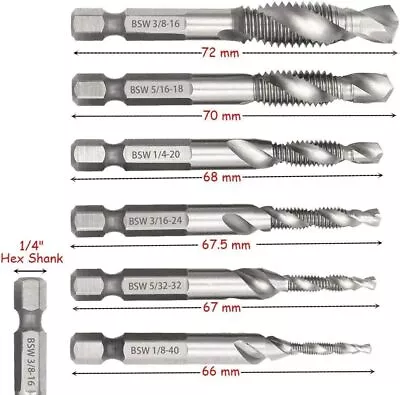 6PCS Drill Tap Combination Bit Set HSS Deburr Countersink Bit 1/4 Hex Shank Tool • $9.79