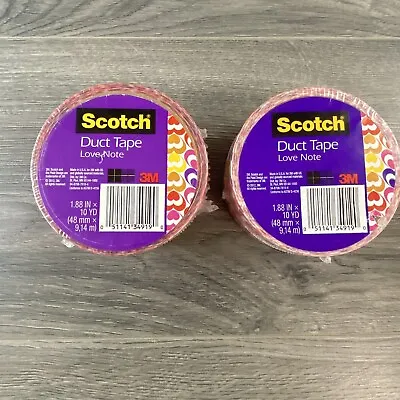 Lot Of 2-Scotch 3M Duct Tape Love Note 1.88 X 10 Yards Hearts Valentines Day New • $23.95