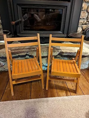 2 1960'S Vintage Solid Maple Child's Chair Flat Folding Chairs • $225