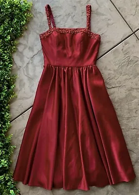Mori Lee Madeline Gardner Beaded Evening Dress Gown Maroon Claret Red Size 10 • $39.99