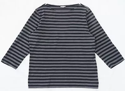Marimekko Classic Gray Striped 3/4 Sleeve Cotton T-Shirt Size L • $23