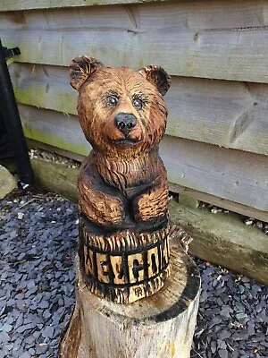 Chainsaw Carved Hardwood  Welcome Bear • £94.99