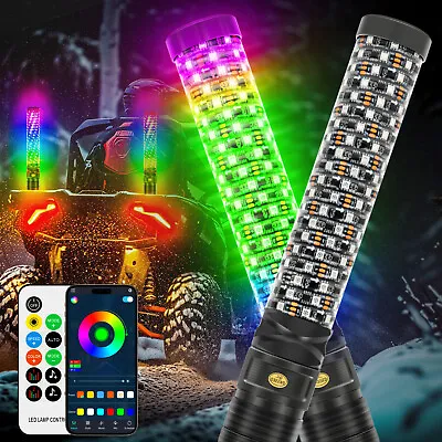 2X 1ft RGB LED Spiral Fat Whip Light Antenna For Can Am X3 RZR Polaris UTV ATV • $129.19