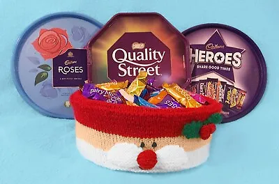KNITTING PATTERN - Father Christmas Santa Face Sweet Tub Cover - Roses Chocolate • £3.25