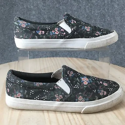 Divided By H&M  Shoes Womens 39 Low Top Sneakers Black Canvas Floral Printed • $19.94