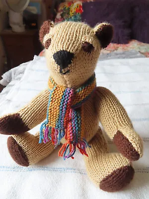 Handmade Lovely Goldy Teddy Bear In A Granddad Scarf - For Greyhound Rescue • £10